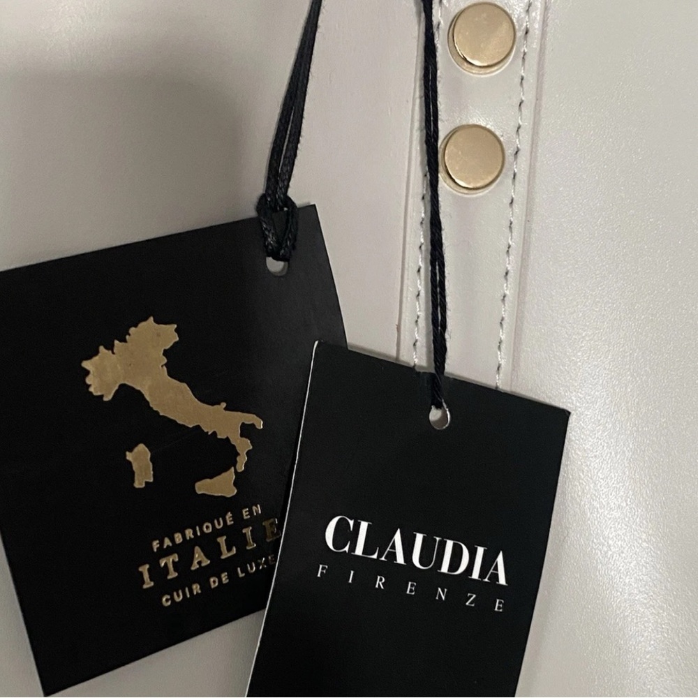 🆕 Claudia Firenze Isadora 🇮🇹 Handbag Wooden Handle Cream Italian Leather Satchel - Picture 6 of 16